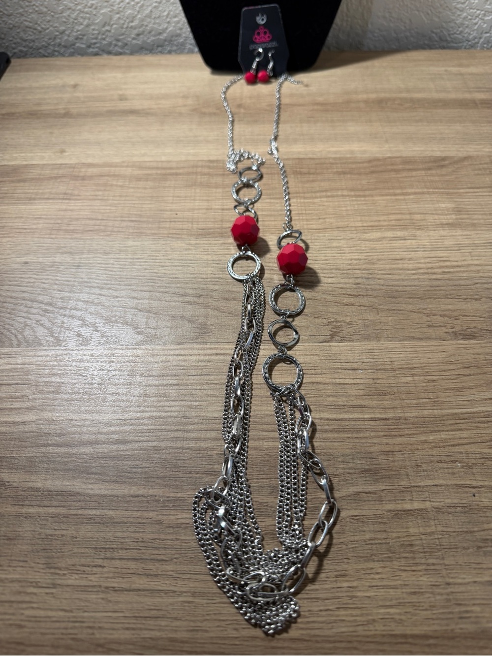 paparazzi Silver Multi-Strand Necklace with Red Beads